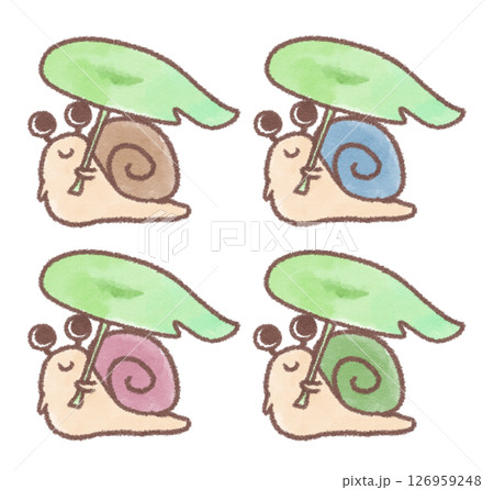 葉っぱの傘をさしているカタツムリのイラスト 126959248