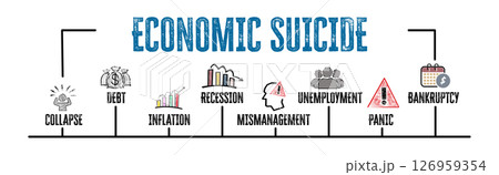 ECONOMIC SUICIDE Concept. Illustration with keywords and icons. Horizontal web banner ECONOMIC SUICIDE Concept. Illustration with keywords and icons. Horizontal web banner 126959354