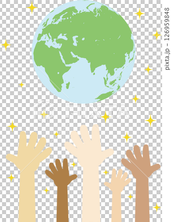 Illustration of children of the future reaching out for hope and the Earth Illustration of children of the future reaching out for hope and the Earth 126959848