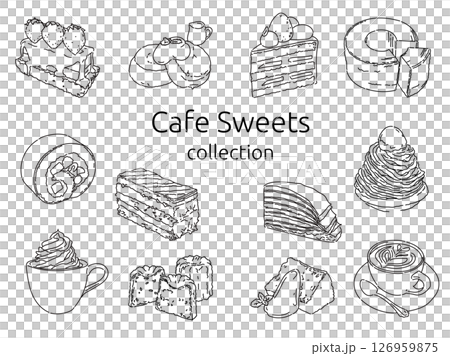 時尚咖啡館的甜點菜單的線條插圖 126959875