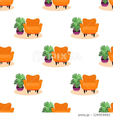 armchair and houseplant seamless pattern 126959983