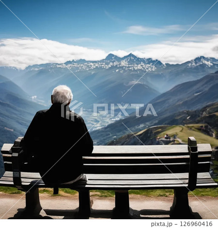 man sitting on bench and looking at the view 126960416