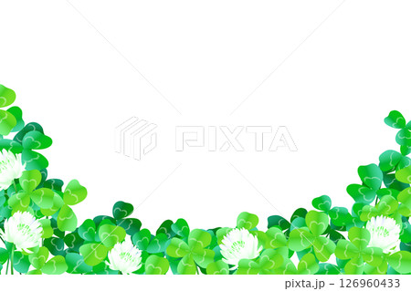 シロツメクサ、四葉、三葉のクローバーの花畑のイラスト(コピースペースあり) シロツメクサ、四葉、三葉のクローバーの花畑のイラスト(コピースペースあり) 126960433