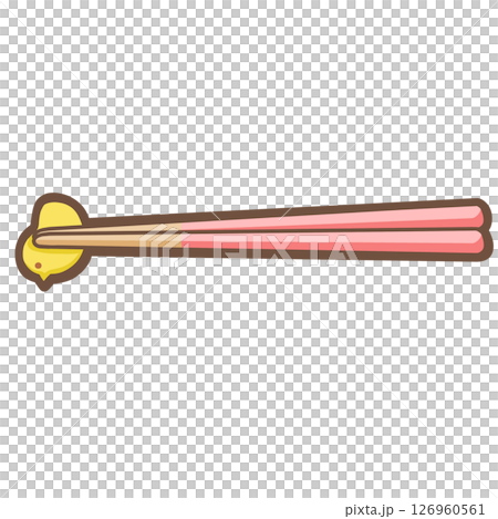 Pink chopsticks placed on a chick chopstick rest 126960561