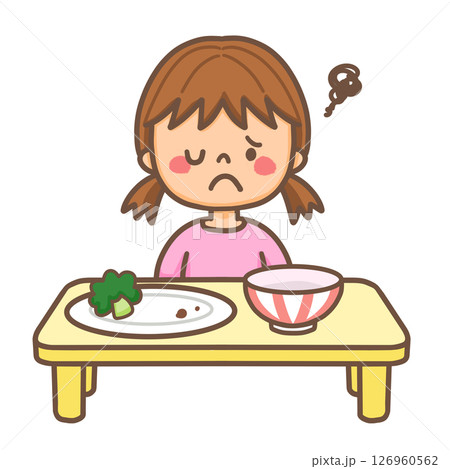 女の子が苦手な野菜を食べ残しているイラスト 126960562