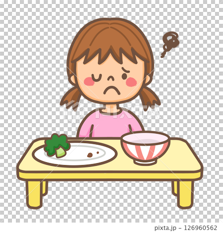 女の子が苦手な野菜を食べ残しているイラスト 126960562