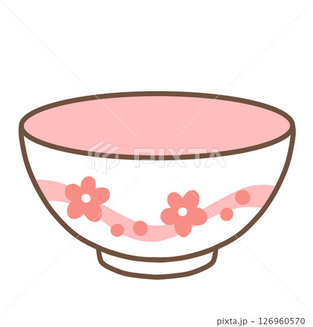 花の模様が描かれたピンクの茶碗 126960570