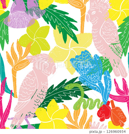 tropical abstract seamless pattern with palm leaves 126960934