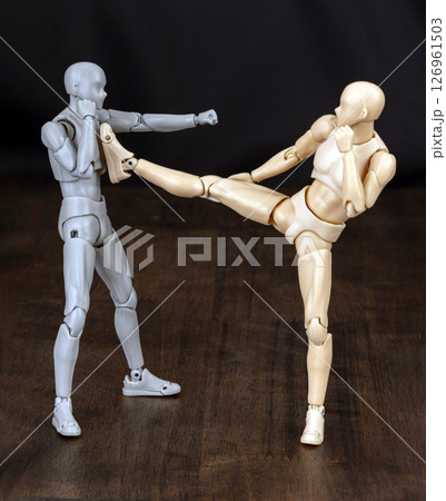 Mon Yan Lak (Mon Pushes the Pillar) Figurines, 7 of 15 Standard Mae Mai Muay Thai Techniques. Mon Yan Lak (Mon Pushes the Pillar) Figurines, 7 of 15 Standard Mae Mai Muay Thai Techniques. 126961503