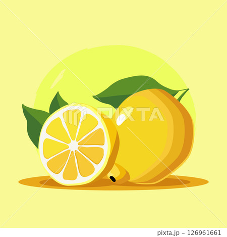 Juicy healthy yellow lemon. Vector fruit illustration in flat style. Summer clipart for diet design 126961661