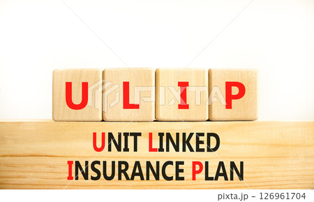 ULIP Unit Linked Insurance Plan symbol. Concept word ULIP Unit Linked Insurance Plan on beautiful blocks. Beautiful white background. Business ULIP Unit Linked Insurance Plan concept. Copy space. 126961704