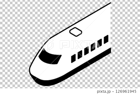乗物アイコン、高速鉄道（先頭）のシンプルでかわいいアイソメトリックの白黒線画アイコン 126961945