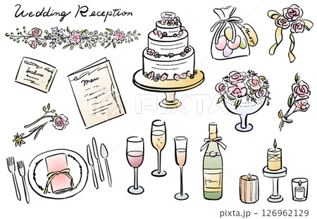 オシャレな結婚式のイラストセット オシャレな結婚式のイラストセット 126962129