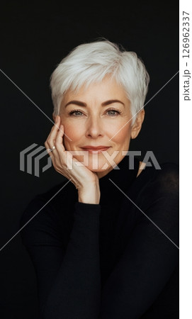 Elegant woman with short white hair 126962337