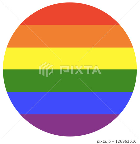 Rainbow flag in circle shape. Gay pride logo. Logo of progress symbol. LGBT circle icon. Round, badge, button. Template design. 126962610