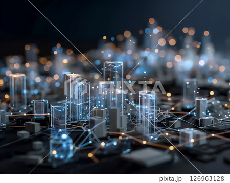 サイバー空間の都市風景のCG素材 サイバー空間の都市風景のCG素材 126963128