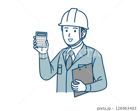 見積、電卓を持つ電機工事士の男性のイラスト 126963483