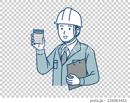 一位男性電工用計算器和估算器的插圖 126963483