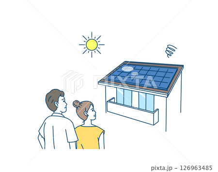 太陽光パネル、ソーラーパネルの故障に困る夫婦のイラスト 太陽光パネル、ソーラーパネルの故障に困る夫婦のイラスト 126963485