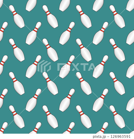 Vector striped bowling pins seamless pattern isolated on green background. 126963591