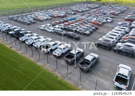 Aerial view of a storage facility for new cars 126964624