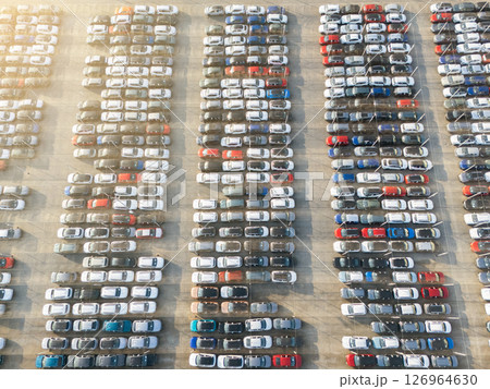 Aerial view of a storage facility for new cars Aerial view of a storage facility for new cars 126964630