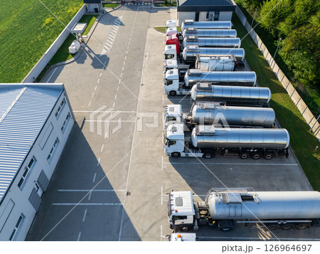 Fleet of trucks with tank trailers Fleet of trucks with tank trailers 126964697