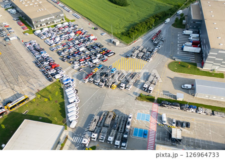 Aerial view of a storage facility for new cars 126964733