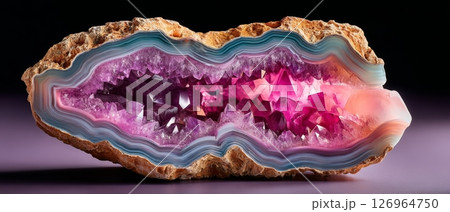 High resolution macro top-down view of semiprecious slab showing texture, geological layers, and detailed surface structure High resolution macro top-down view of semiprecious slab showing texture, geological layers, and detailed surface structure 126964750