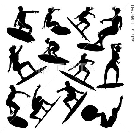 Surfer Surfboard Surfers Men Women Silhouettes Surfer Surfboard Surfers Men Women Silhouettes 126964941