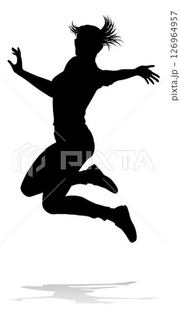 Happy Woman Jumping For Joy Silhouette Person 126964957