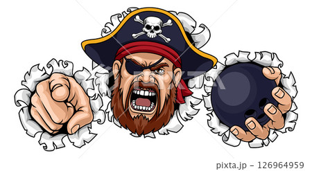 Pirate Bowling Ball Sports Mascot Illustration 126964959