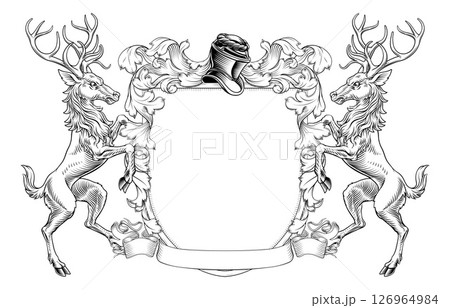 Heraldry Stag Deer Coat of Arms Heraldic Shield 126964984
