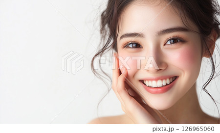 明るく健康的な日本人女性、美容、ビューティー、コスメの広告に最適(生成AI画像) 明るく健康的な日本人女性、美容、ビューティー、コスメの広告に最適(生成AI画像) 126965060