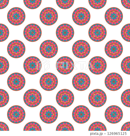 Seamless geometrical pattern with round floral mandalas. 126965125