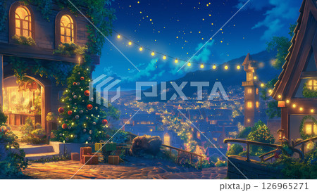 夜のクリスマスの風景、アニメ風 126965271