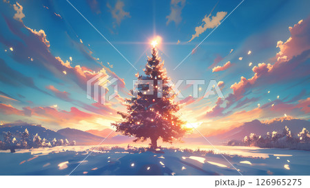 太陽の光とクリスマスツリーの風景、アニメ風 太陽の光とクリスマスツリーの風景、アニメ風 126965275