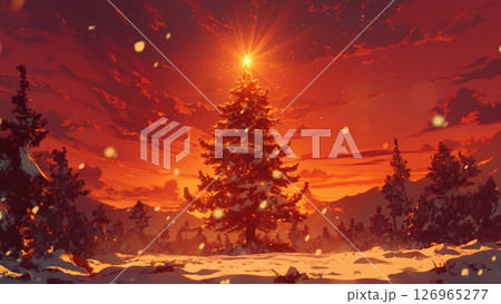 夕方のクリスマスツリーの風景、アニメ風 夕方のクリスマスツリーの風景、アニメ風 126965277