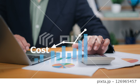 Businessman analyzing cost optimization and expense management with data analysis for budget planning and digital transformation, Modern finance, business strategies, operational efficiency. 126965457