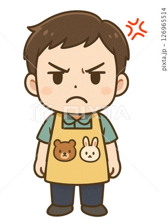 怒った顔でへの字口になっている男性の保育士 怒った顔でへの字口になっている男性の保育士 126965514