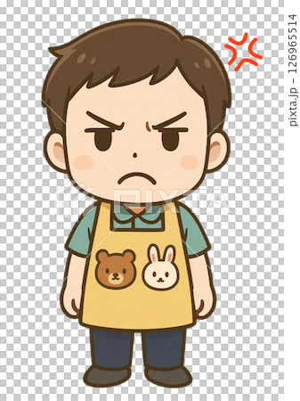 怒った顔でへの字口になっている男性の保育士 怒った顔でへの字口になっている男性の保育士 126965514