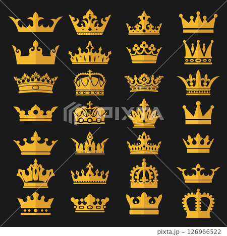 Set of golden crown icons, royals crown symbol vector illustration. 126966522