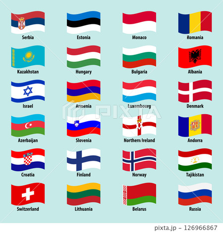 Set of waving flags of European countries on a bright background 126966867
