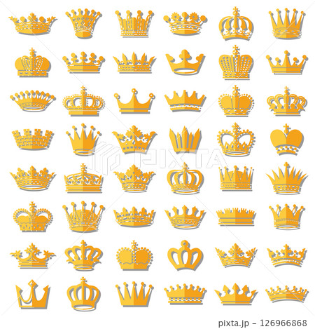 Gold crown icons. Queen king golden crowns luxury royal on blackboard. 126966868