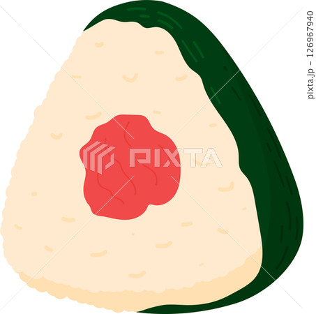 Umeboshi onigiri. Japanese fast food - rice filled with japanese plum in triangle form in nori seaweed Umeboshi onigiri. Japanese fast food - rice filled with japanese plum in triangle form in nori seaweed 126967940