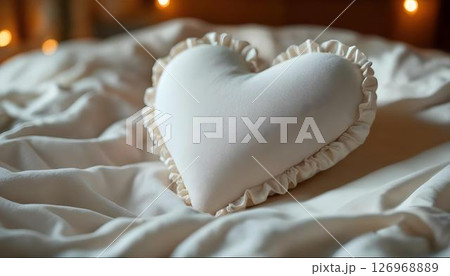 A Soft HeartShaped Pillow Perfectly Set on Cozy, Beautiful Bedding for Maximum Comfort A Soft HeartShaped Pillow Perfectly Set on Cozy, Beautiful Bedding for Maximum Comfort 126968889