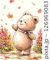 楽しそうなクマと紅葉　手書き風のイラスト 126969083