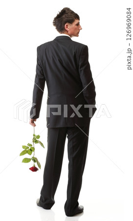 Young man, flower, red rose isolated Young man, flower, red rose isolated 126969084