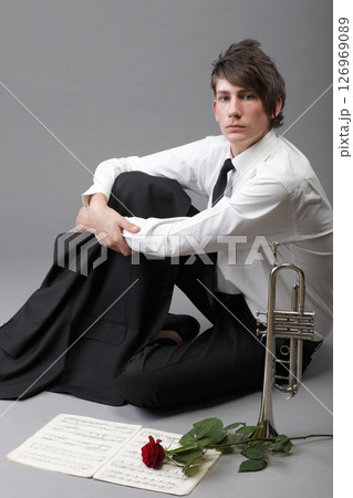 Portrait young man enamoured love Trumpet 126969089