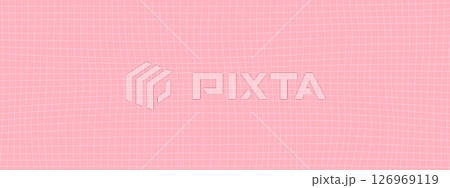 Checkered pink hand drawn pattern . Texture of a checkered notebook sheet. Abstract vector y2k pattern with wavy grid. 126969119